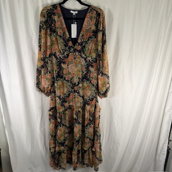 Baltic Born Dresses & Skirts - New Balticborn Bowman Dress Women Medium Blue Floral Deep Vneck Long Sleeve Maxi